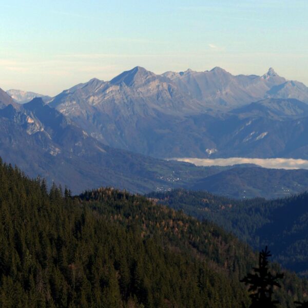 Vue sur les Aravis et la Pointe Percée