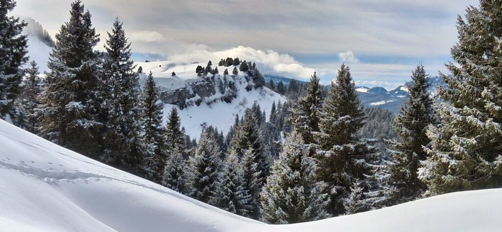 Raquette Glières-Vue sur la crète de la montagne des Auges- Janvier 2026-Club Alpin Ouest Lyonnais